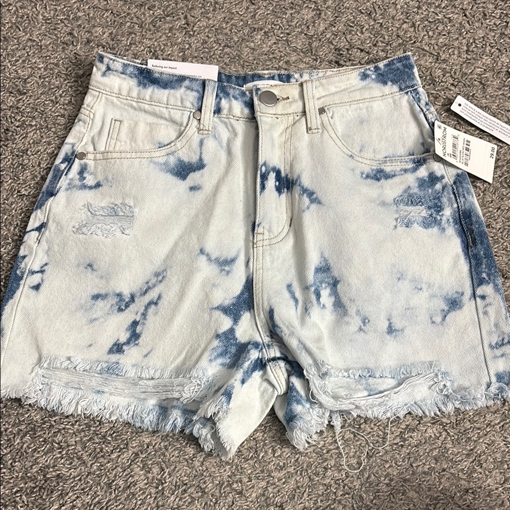 Blue Tie-Dye Denim Distressed Shorts